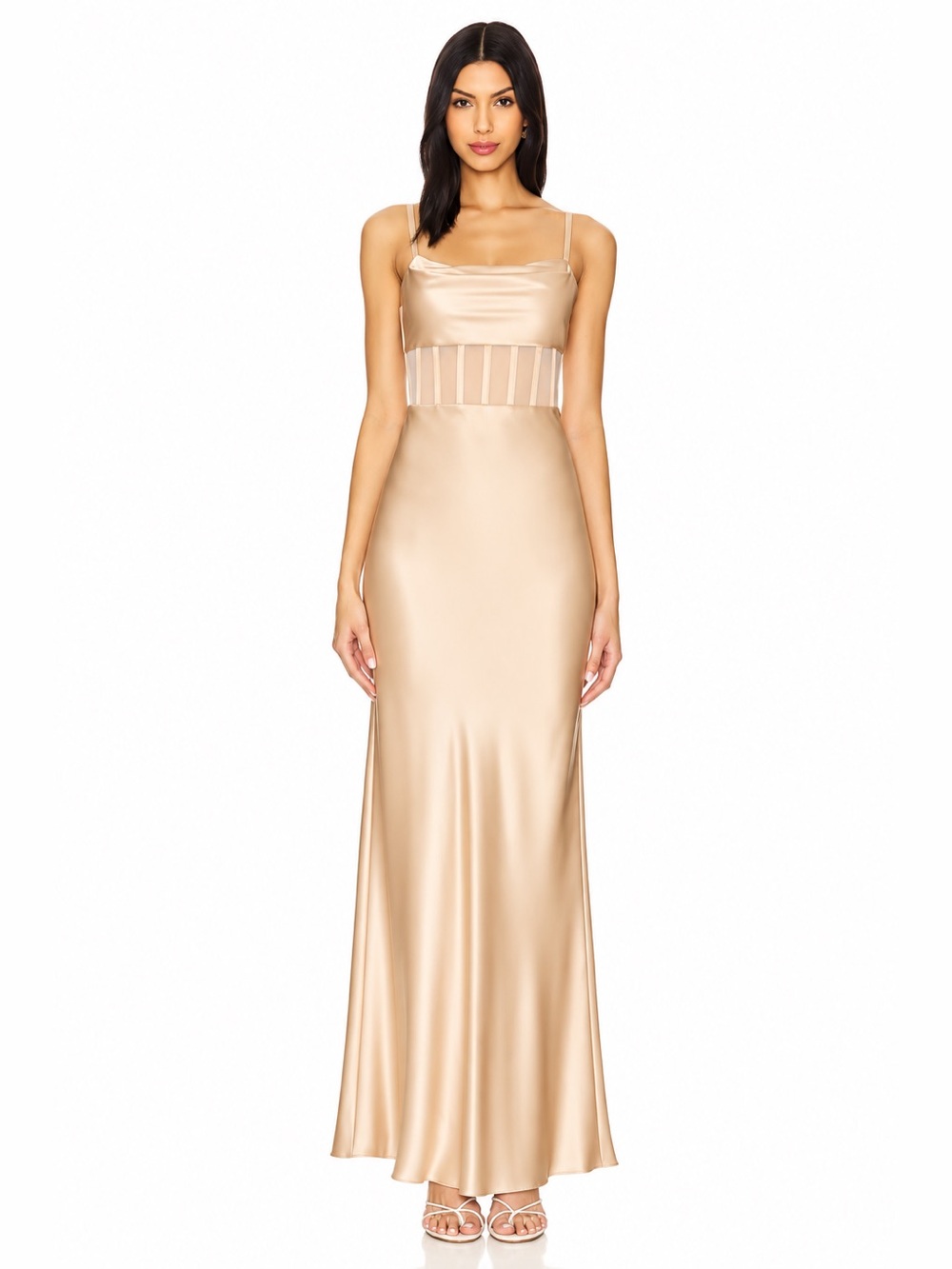 Alice + Olivia Valentina Draped Corset Maxi Dress Almond Size 2 NWT